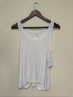 Beyond Yoga White Scoop Neck Drawstring Tank